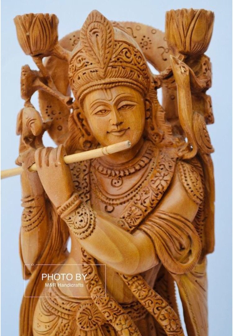 Wooden beautifully hand carved lord Krishna statue - Arts99 - Online Art Gallery